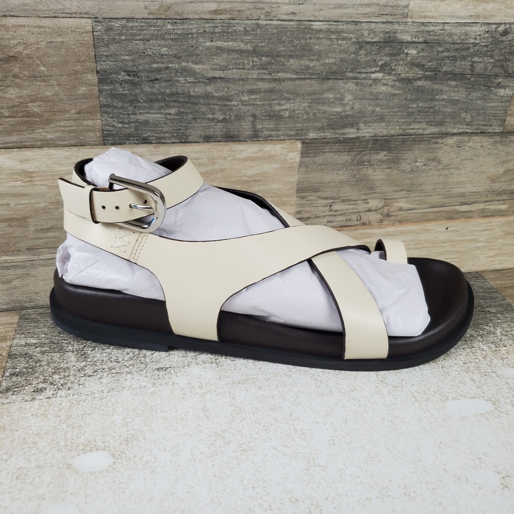 Free People Anya Criss Cross Footbed Womens Sandals Sz 9 Ecru Leather Straps